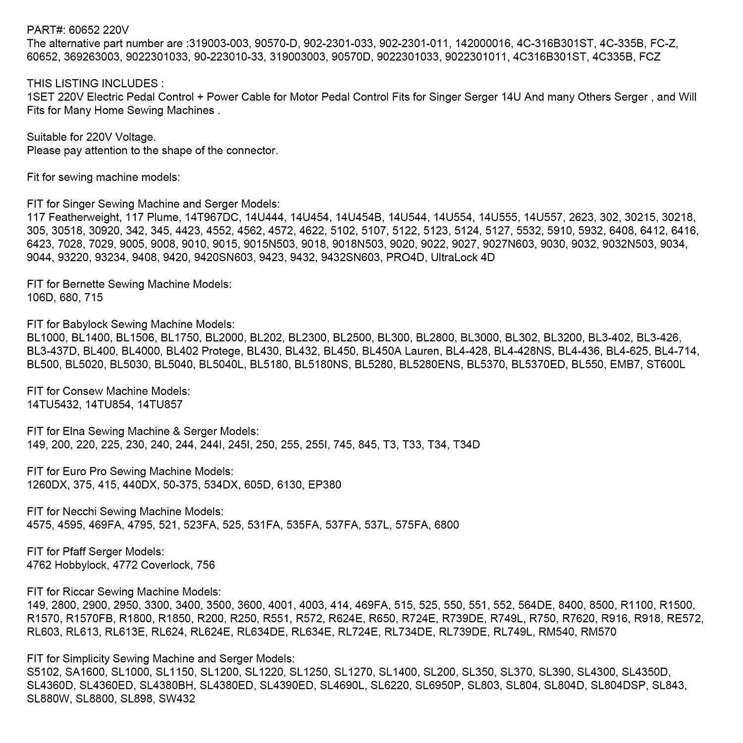 Foot Controller Compatible For Singer Electric Sewing Machines