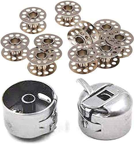 Mancloem Metal Sewing Machine Bobbins (Multicolour, 10 Bobbins and 1 Bobbin Case)