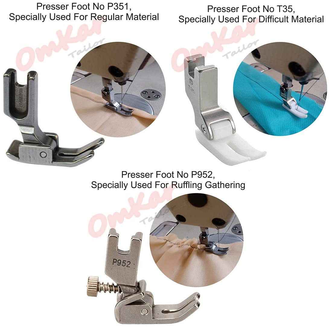 Omkar Tailor Bobbin, Bobbin Case and Presser Foot Number - P952, P351, T35 Presser Foot for Tailor