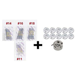 11,14,16,18 Needles + 10 Bobbins + Bobbin Case Number Needle for Automatic Sewing Machines Pack of 4 (40 Pieces) Crafts Needle