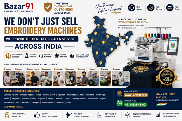 Trusted embroidery machine after-sales service and support across India by Bazar91