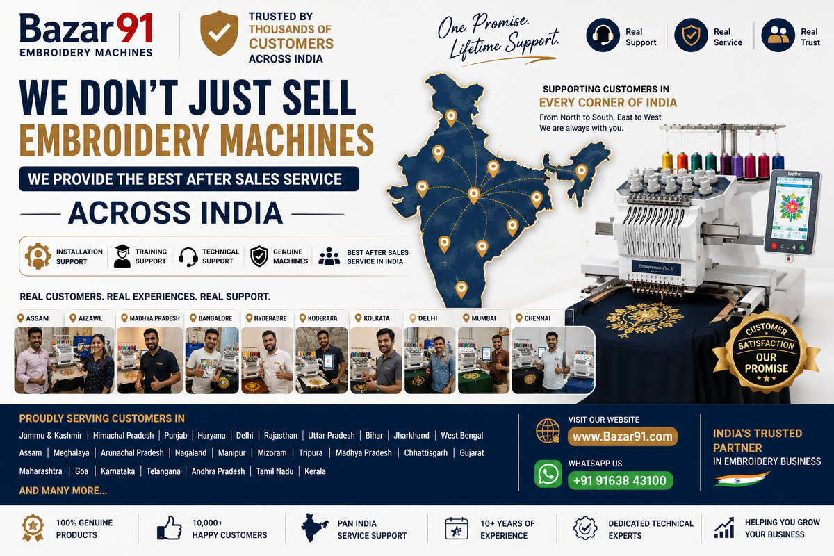 Trusted embroidery machine after-sales service and support across India by Bazar91