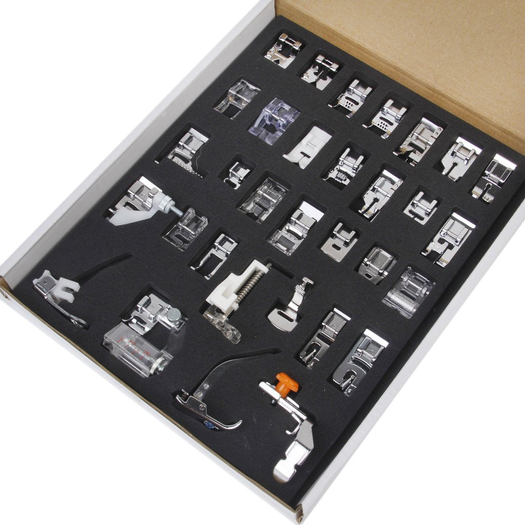 Imported 32 Sewing Machine Presser Foot Kit fit for Brother Singer Janome (Silver)