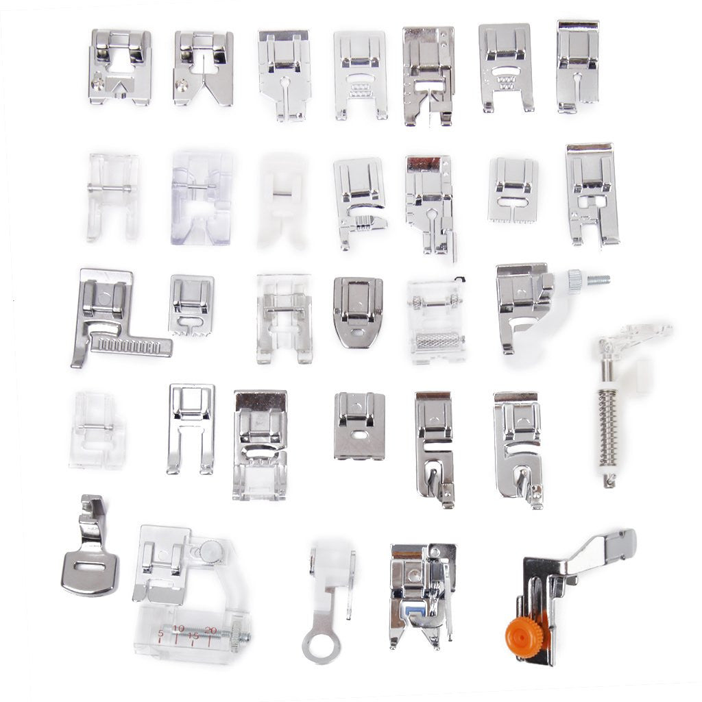 Imported 32 Sewing Machine Presser Foot Kit fit for Brother Singer Janome (Silver)