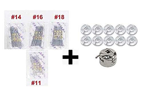11,14,16,18 Needles + 10 Bobbins + Bobbin Case Number Needle for Automatic Sewing Machines Pack of 4 (40 Pieces) Crafts Needle