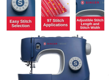 SINGER M3330 Making The Cut Sewing Machine with 97 Stitch Application (Metallic Blue), 70wt Powerful motor & Feed dog with106 Teeth in 6 Rows – Get Free Online Interactive Master Class.