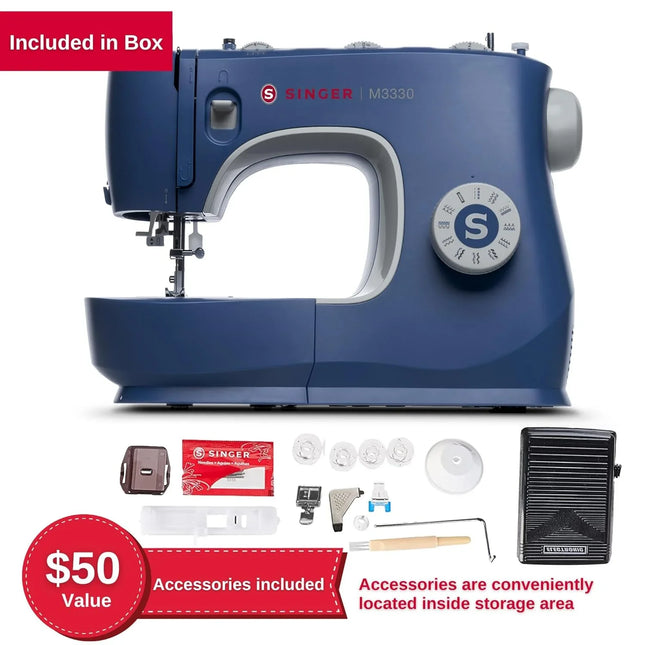 SINGER M3330 Making The Cut Sewing Machine with 97 Stitch Application (Metallic Blue), 70wt Powerful motor & Feed dog with106 Teeth in 6 Rows – Get Free Online Interactive Master Class.