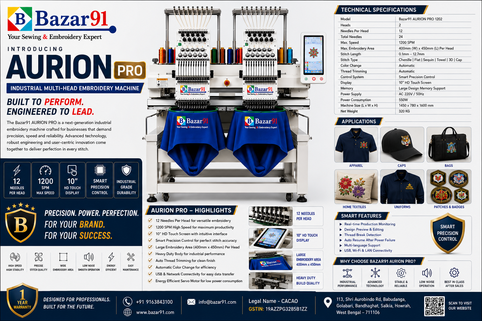 Bazar91 AURION PRO 1202 Double Head Industrial Embroidery Machine