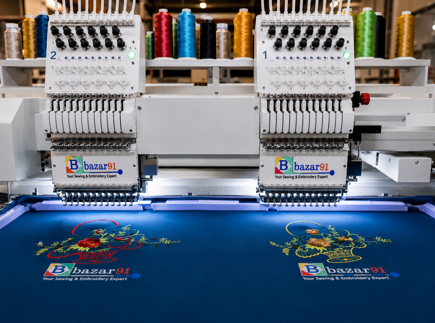 Bazar91 Double Head 12 Needle Computerized Embroidery Machine – Flat Bed Industrial Embroidery Machine for Boutique & Custom Embroidery