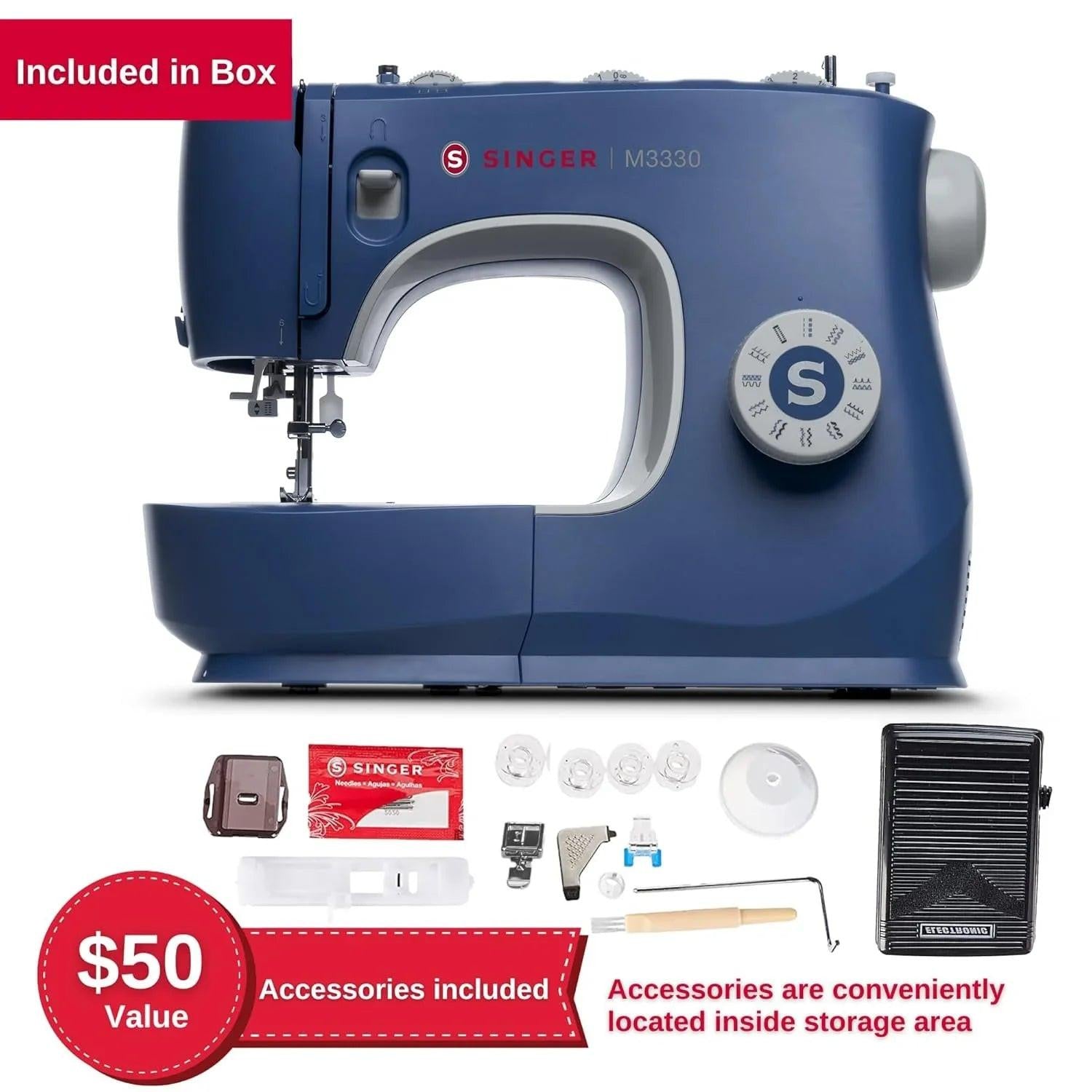 SINGER M3330 Making The Cut Sewing Machine with 97 Stitch Application (Metallic Blue), 70wt Powerful motor & Feed dog with106 Teeth in 6 Rows – Get Free Online Interactive Master Class.