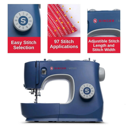 SINGER M3330 Making The Cut Sewing Machine with 97 Stitch Application (Metallic Blue), 70wt Powerful motor & Feed dog with106 Teeth in 6 Rows – Get Free Online Interactive Master Class.