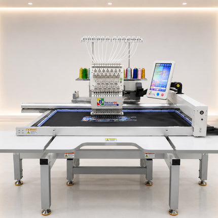 Bazar91 single-head 12-needle flatbed embroidery machine full view