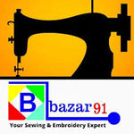 Logo of Bazar91 with a sewing machine silhouette on an orange background