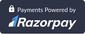 Razorpay logo with 'Payments Powered by' text on a blue background